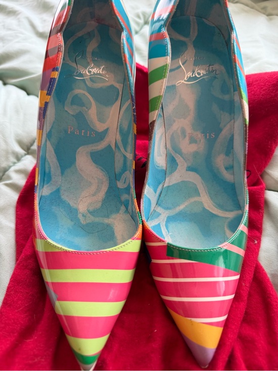 Christian Louboutin Shoes - Christian Louboutin Neon Striped Pointed Toe Patent Pumps
